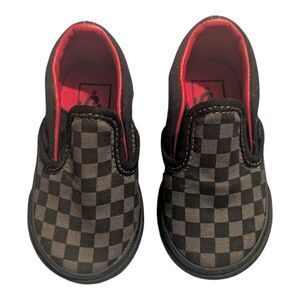 Vans Toddler Slip On Shoes Size 4.5 Black Gray Checkerboard Red Lining